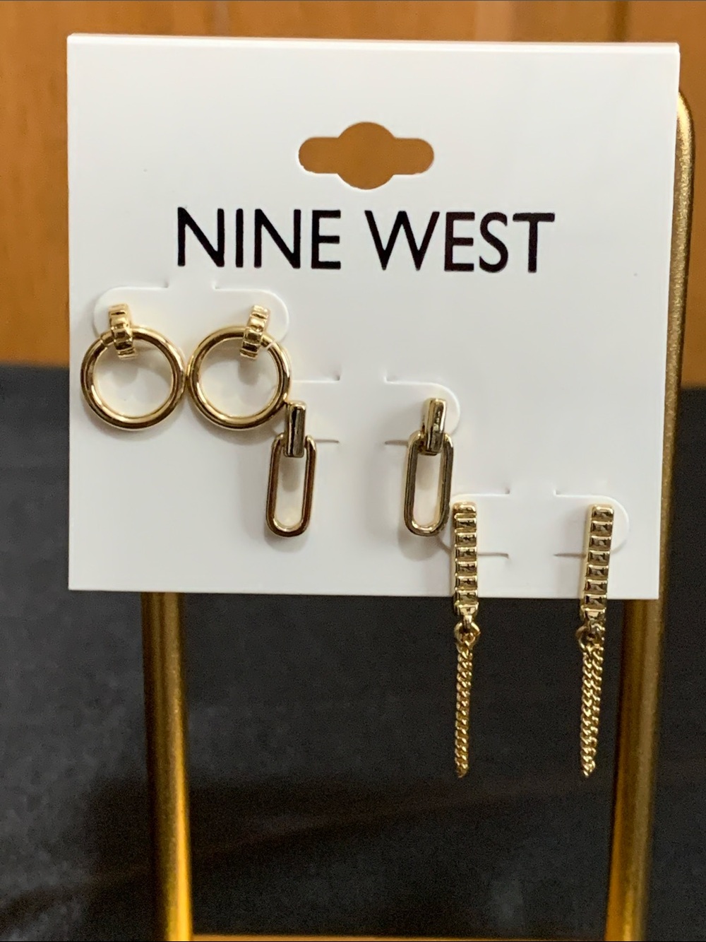 NWT Nine West 3 pairs of gold tone earrings